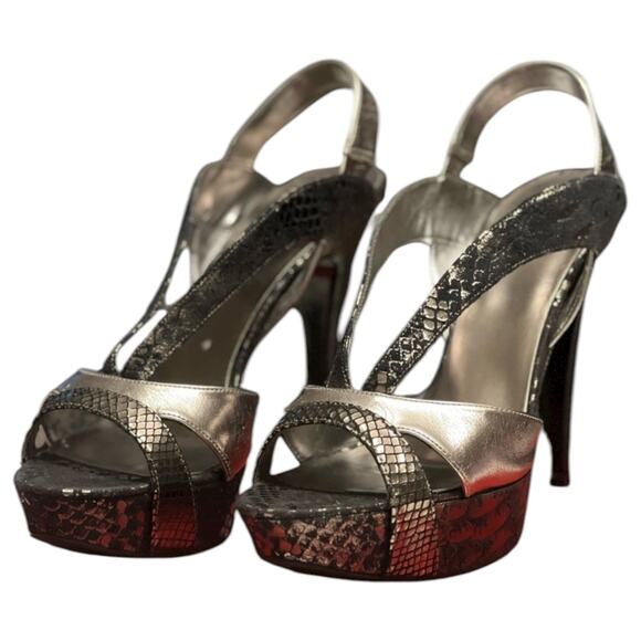 Guess Metallic and Black Snakeskin Heels with Box - 9.5 - Picture 3 of 14
